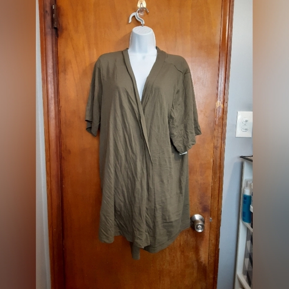 Catherines NWT Women's Plus Size Olive Green Wrap Cover Up Modal Cotton 2X - Picture 1 of 8